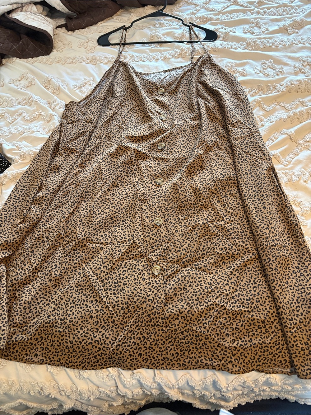 SHEIN Brown Leopard A-Line Button-Front Slip Dress